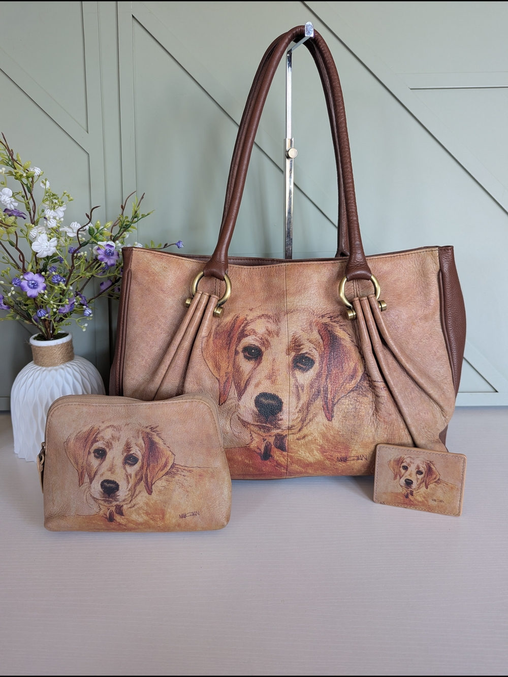 ICON Brown Dog Portrait Tote Bag Set with Matching Pouch & Card Case
